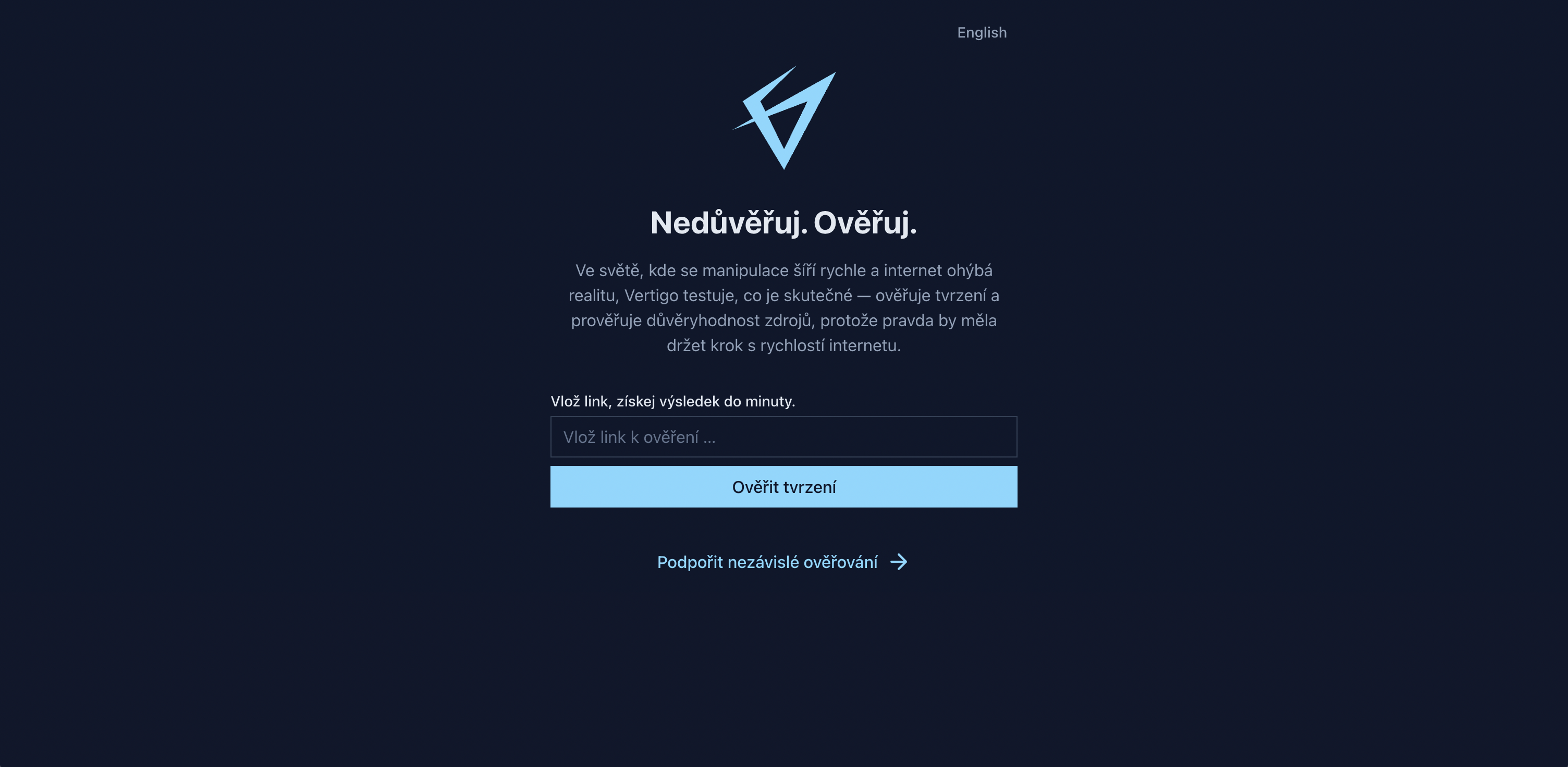 Náhled projektu Vertigo: ověřování obsahu a důvěryhodnosti webů