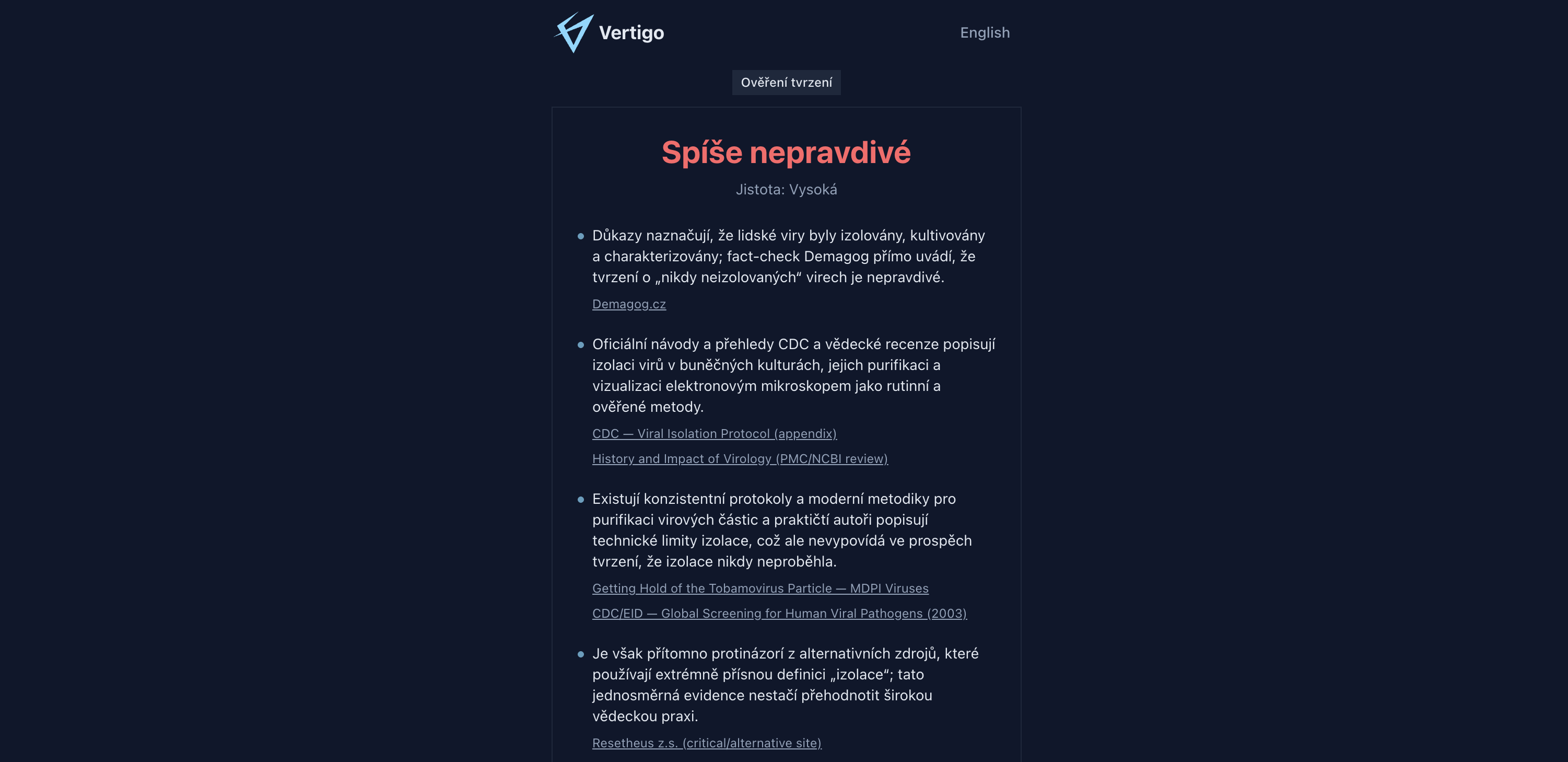 Obrázek z projektu Vertigo: ověřování obsahu a důvěryhodnosti webů