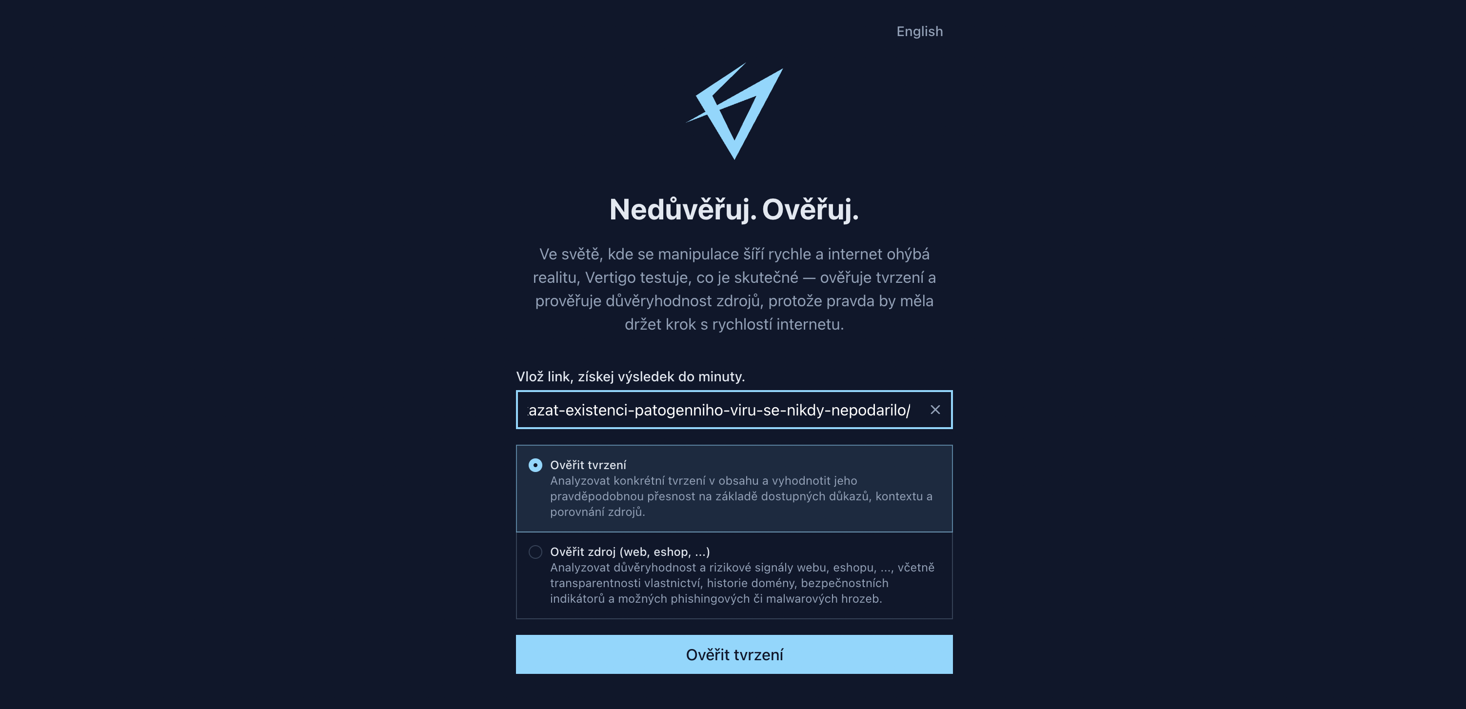 Obrázek z projektu Vertigo: ověřování obsahu a důvěryhodnosti webů