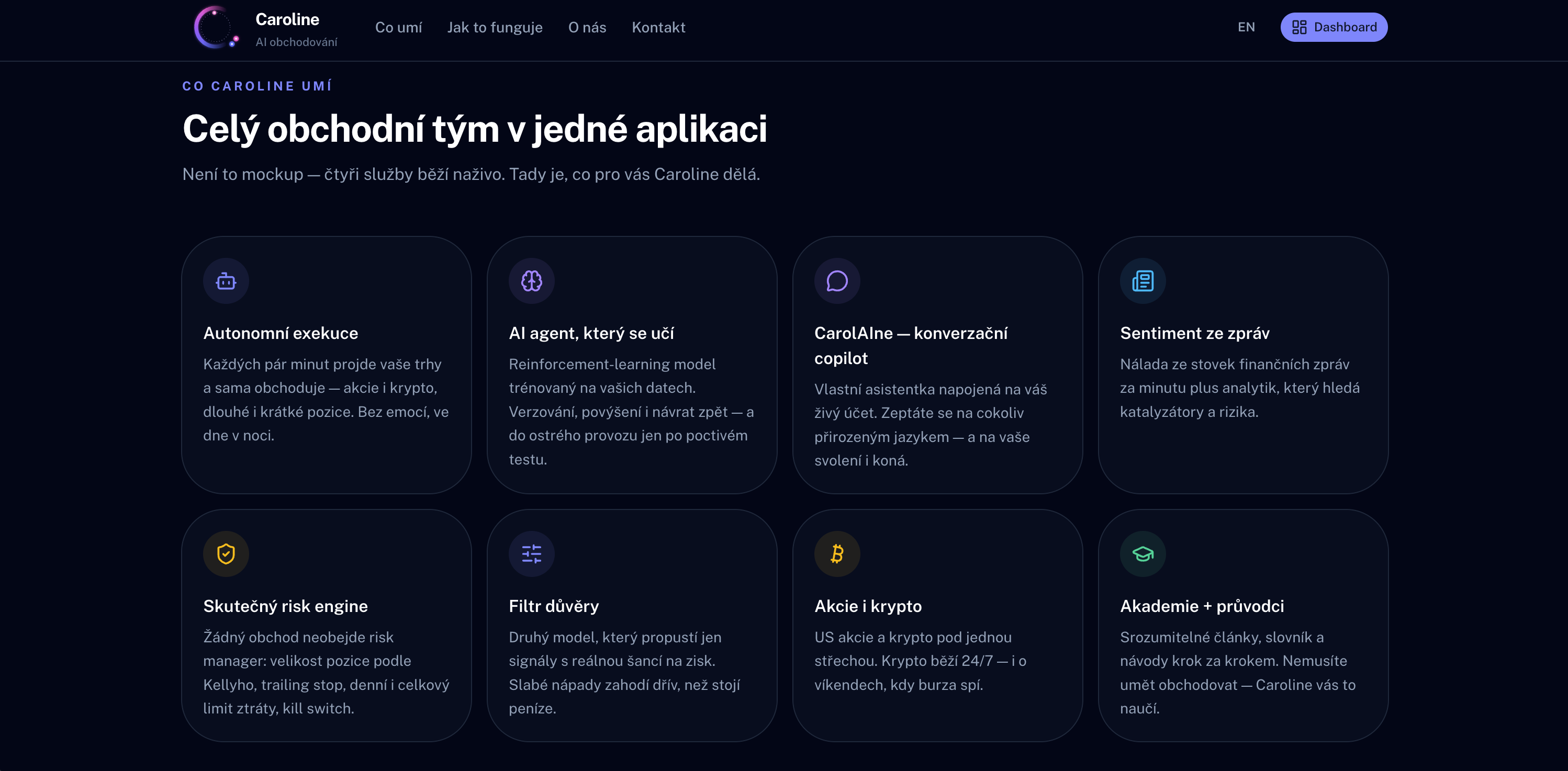 Obrázek z projektu Caroline — autonomní AI obchodní platforma