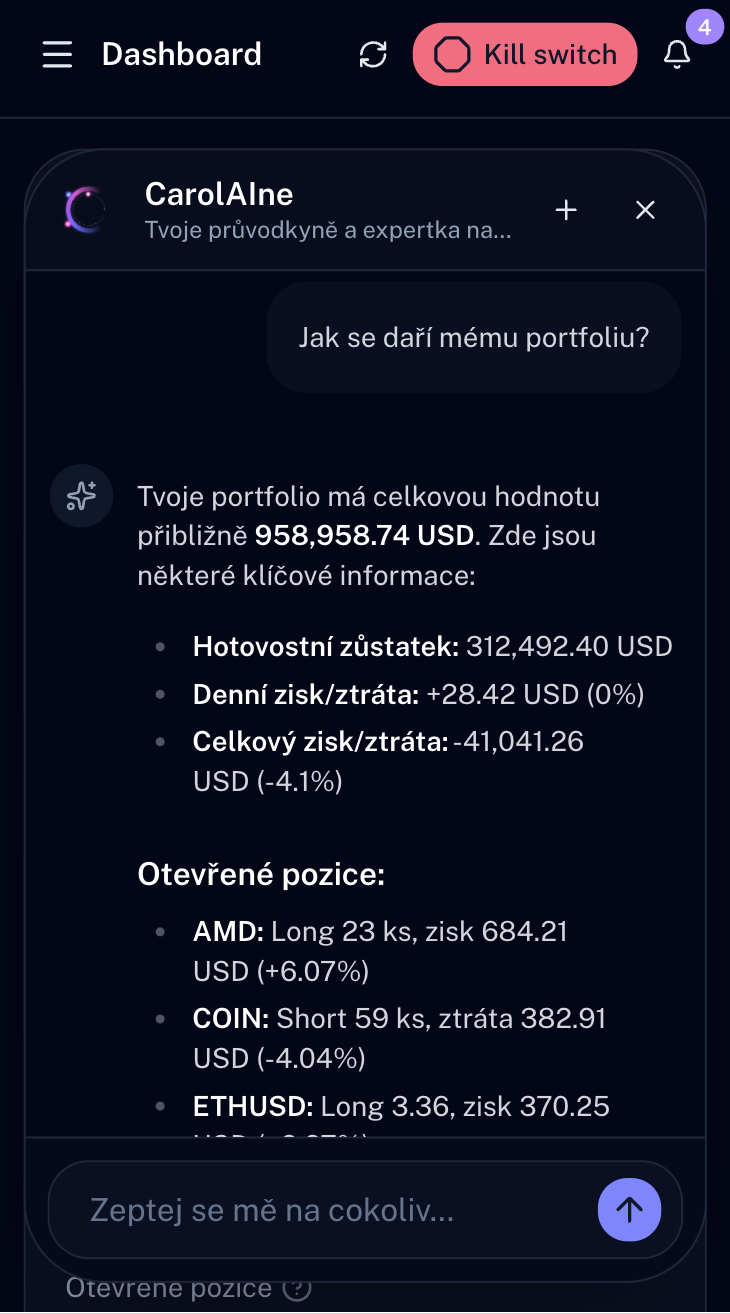 Obrázek z projektu Caroline — autonomní AI obchodní platforma