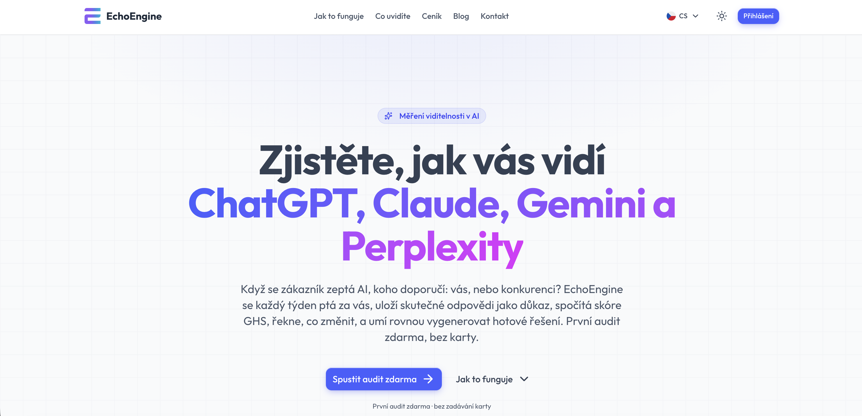 Náhled projektu EchoEngine – měření viditelnosti značky v AI vyhledávačích