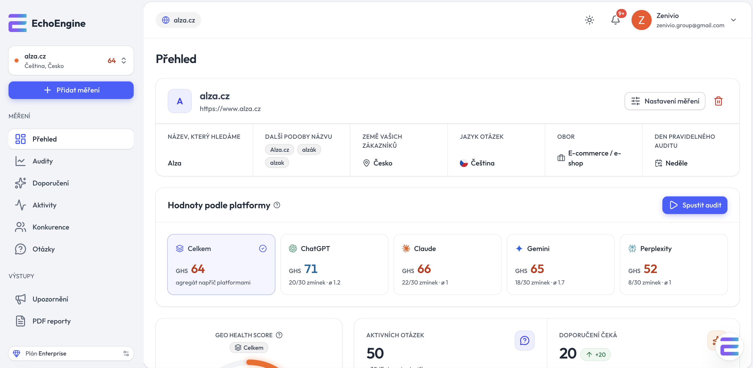 Obrázek z projektu EchoEngine – měření viditelnosti značky v AI vyhledávačích